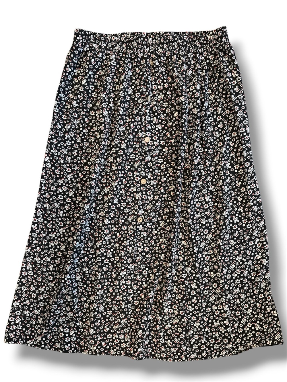 Curvzy Floral Button-Front Maxi Skirt with Front Slit Black 1XL